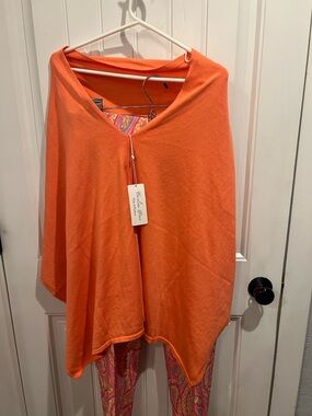 Cashmere Blend Orange Poncho by Caroline Grace